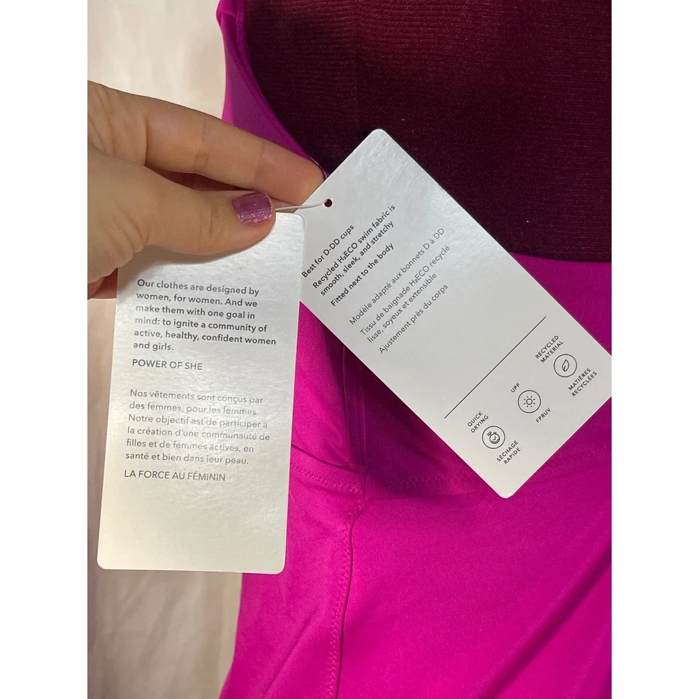 Athleta Triangle Tankini Women L Pink New D-DD Cup Lace Up Back H2ECO Swim Top